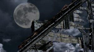 stock-footage-spooky-full-moon-shines-through-running-clouds-over-dark-haunted-burnt-down-ghost-house-in-mist-hd